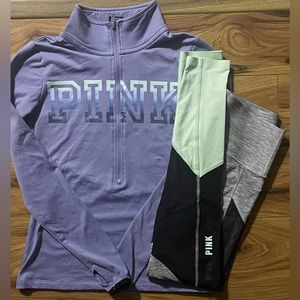 Victoria Secret Pink Ombre 1/2 Zip Sweatshirt & Bonded Mesh Yoga Leggings🤑FINAL